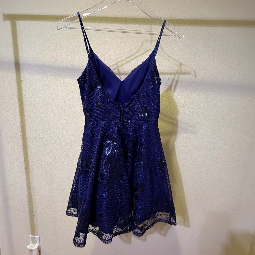 City Studio Deep Blue Dress with Black Sequin and Lace Overlay - Picture 6 of 7